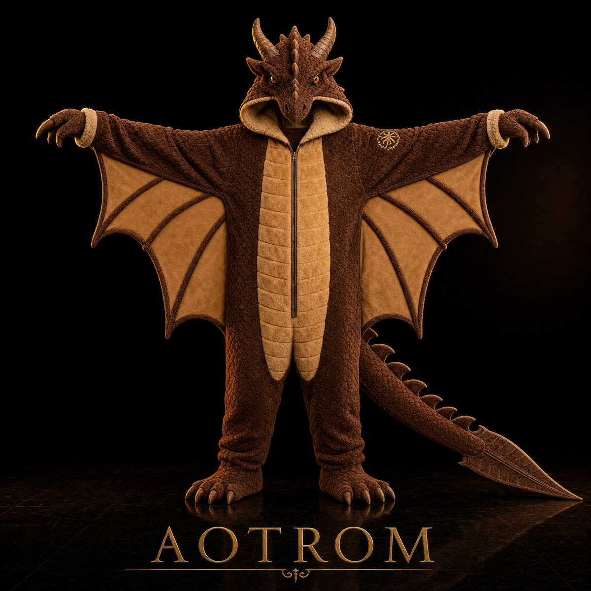 Aotrom - brown dragon onesie, sword tail