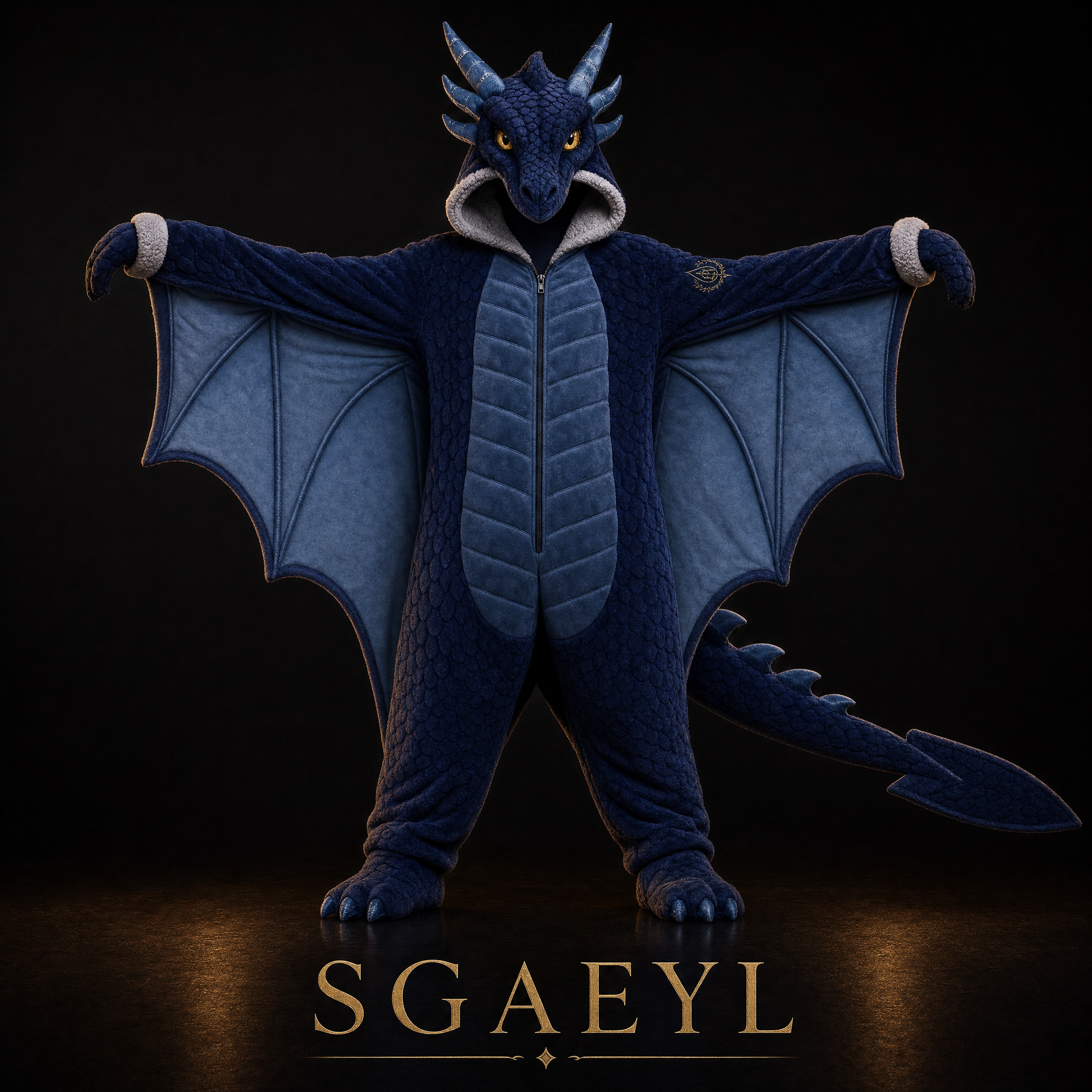 Sgaeyl - navy dragon onesie, dagger tail