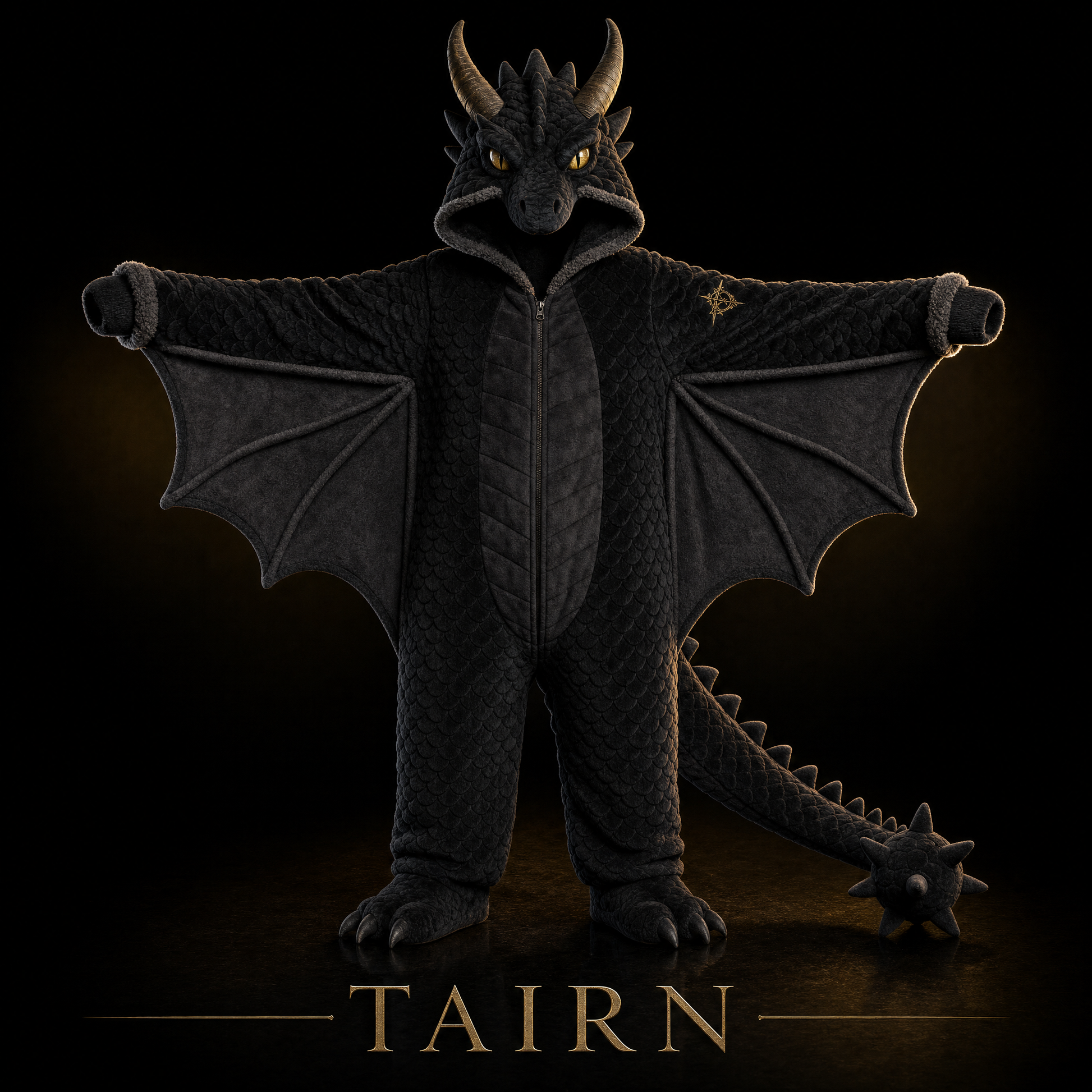 Tairn - black dragon onesie, morningstar tail