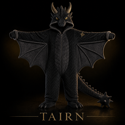 Tairn - black dragon onesie, morningstar tail