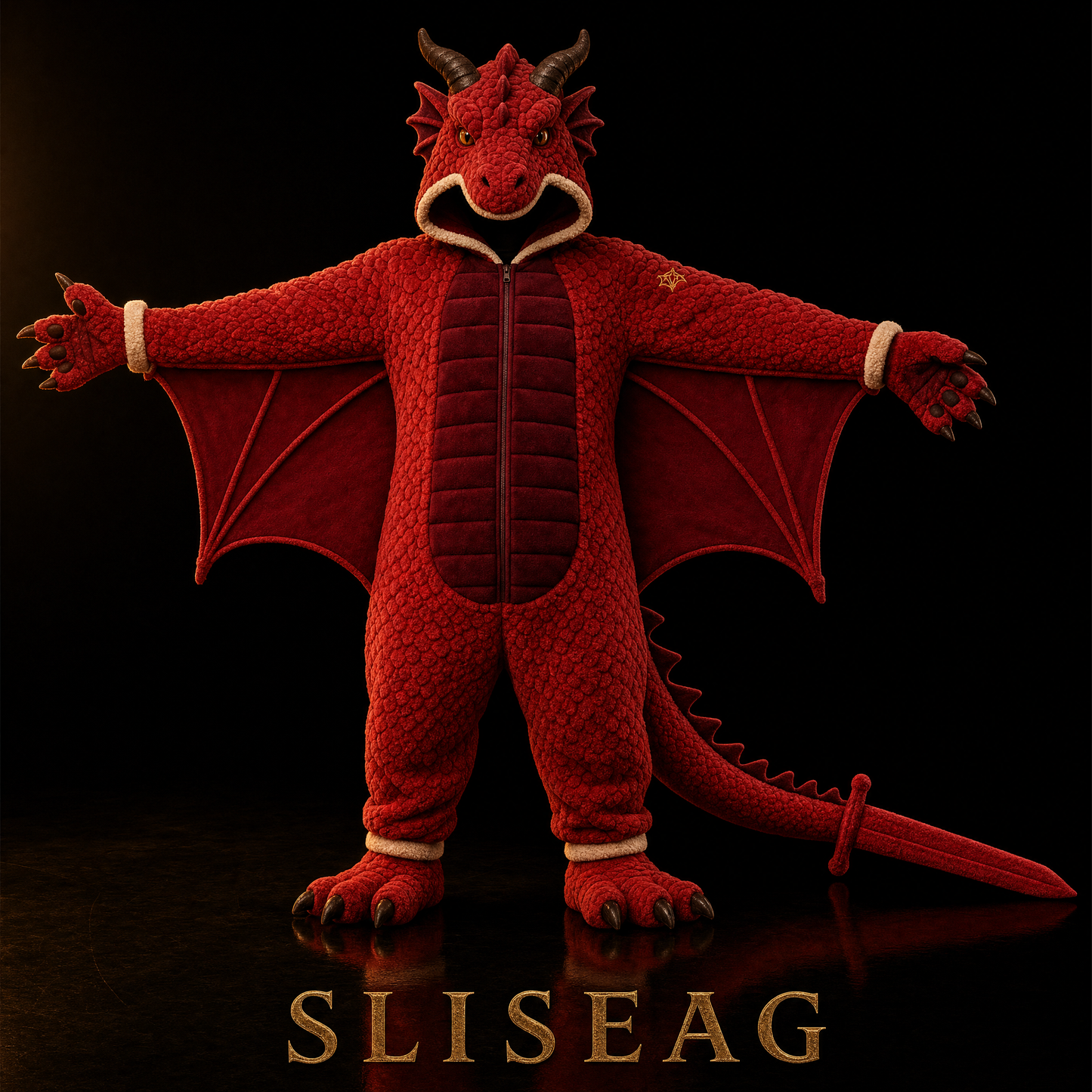 Sliseag - red dragon onesie, sword tail