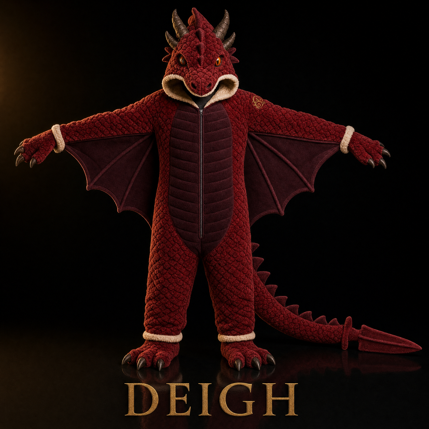 Deigh - red dragon onesie, dagger tail